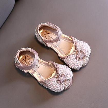 Girls Shoes Children Rhinestone Butterfly Pearls..