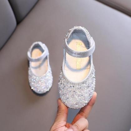 Girls Rhinestone Leather Shoes Spring Pearl Bow..