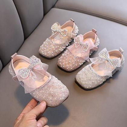 Girls Lace Bow Leather Shoes Spring..