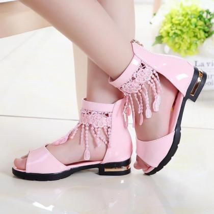 Summer Sandals Girls Shoes Tassel Lace Kids..