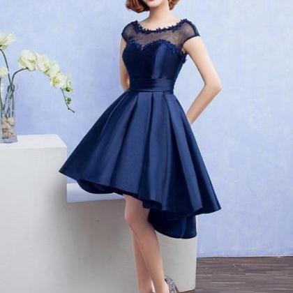 Hand Made Navy Blue Satin Homecoming Dress With..