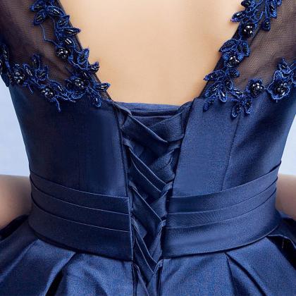 Hand Made Navy Blue Satin Homecoming Dress With..