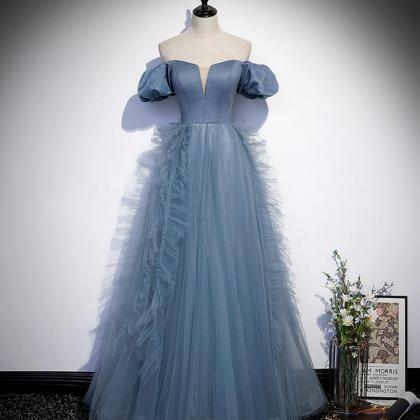 Blue Satin Tulle Long Prom Dress Full Length..