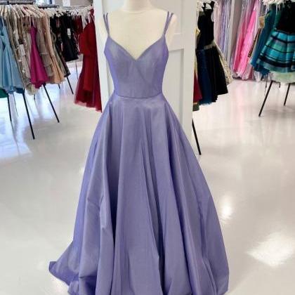 Purple V Neck Satin Long Prom Dress Full Length..