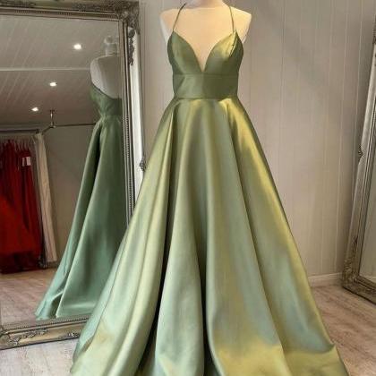 Green Satin Long Prom Dress, Green Bridesmaid..