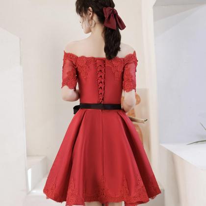 Red Satin Lace Short Evening Dress Prom Dress Red..