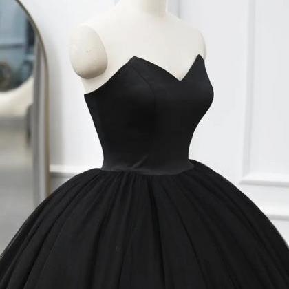 Strapless Black Tulle Long Ball Gown Dress Prom..