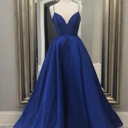 Blue Satin Hand Made Custom Long Evening Dress A..