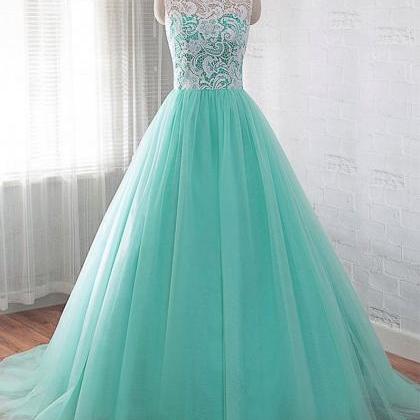 Green Prom Dress Evening Dress With Lace Top And A..