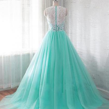 Green Prom Dress Evening Dress With Lace Top And A..