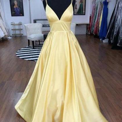 Yellow Long Prom Dresses Backless Evening Dress..