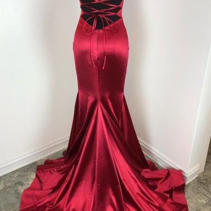 Red Mermaid Prom Dress Party Dresses Evening Dress..