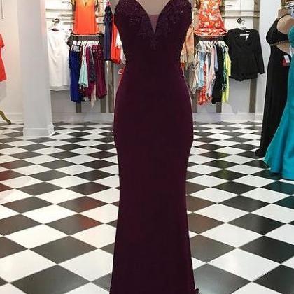Wine Red Long Prom Dresses With Appliques And..