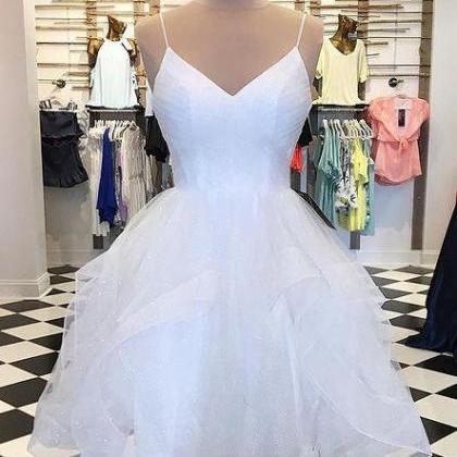 White Sparkly Short Evening Dress Prom Dresses..