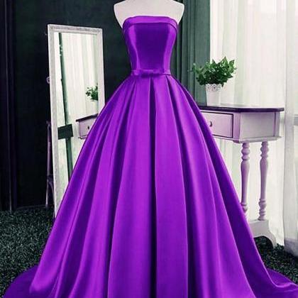 Strapless Purple Satin Scoop Ball Gown Formal..