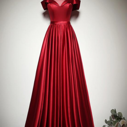 Fashion Red Satin Simple A-line Hand Made Off..