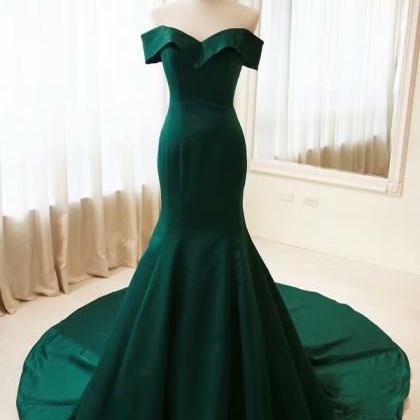 Off The Shoulder Green Mermaid Prom Dresses..