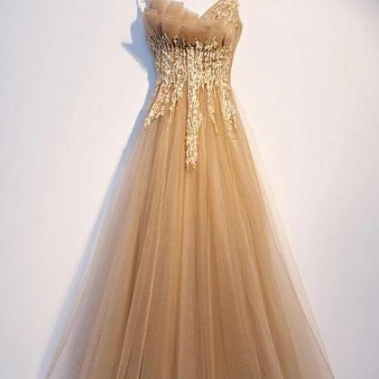 Hand Made Tulle Lace Long Prom Dress Champagne..
