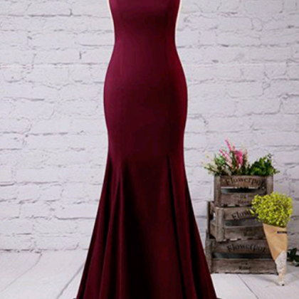Wine Red Sexy Sleeveless Prom Dress..
