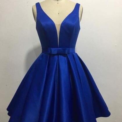 Royal Blue Satin Hand Made Homecoming Dresses..