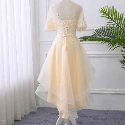 Champagne Straps Tiered Short Party Dress Homecoming Dress, DP3410