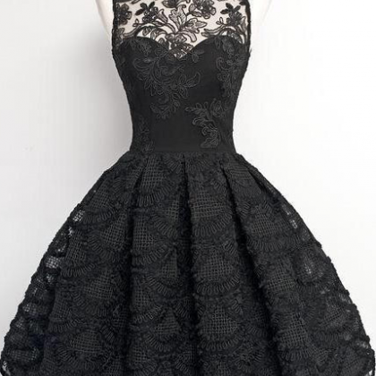 Black Scalloped-edge Prom Dresses Sleeveless..