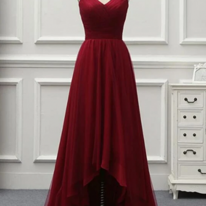 Red Prom Dresses High Low Sweetheart Simple Tulle..