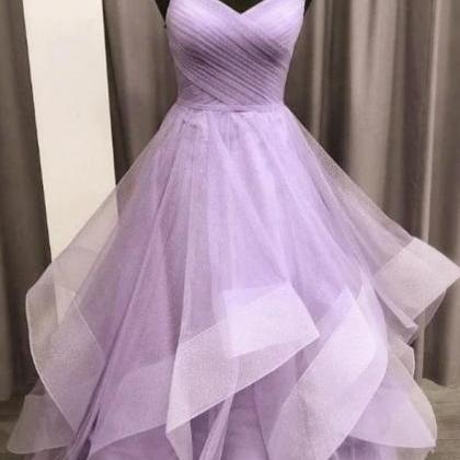 Purple Tulle Long A Line Prom Dress Evening Dress..