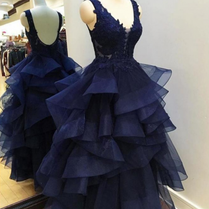 Navy Blue Ball Gown Sweet Sixteen Prom Dress..