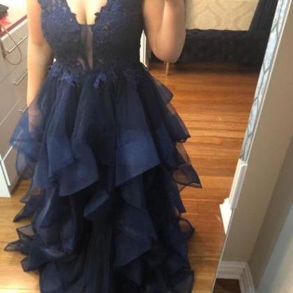 Navy Blue Ball Gown Sweet Sixteen Prom Dress..