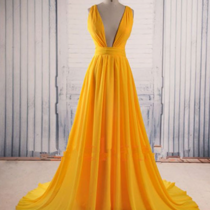 Custom Charming Yellow Chiffon Prom Dress,sexy..