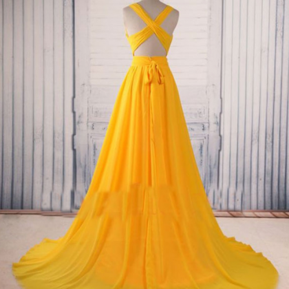 Custom Charming Yellow Chiffon Prom Dress,sexy..