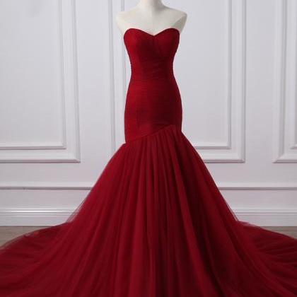 Red Wedding Dress Tulle Mermaid Formal Dresses..