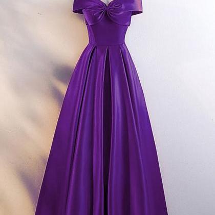 Purple Satin Bow Sweetheart Tulle Evening Dress,..