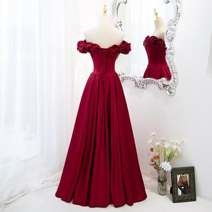 Burgundy Satin Beaded Long Prom Dress Hand Made..
