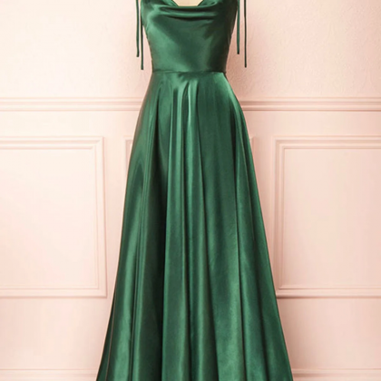 Green Satin Long Prom Dresses,hand Made Green..