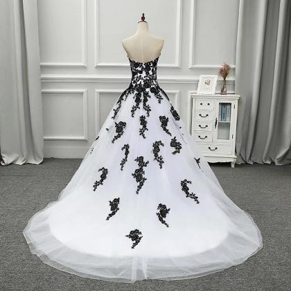 White And Black Lace Applique Elegant Tulle With..