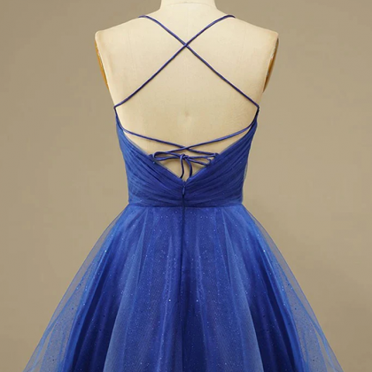 Blue Tulle Straps Short Prom Dress Homecoming..
