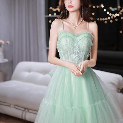 Hand Made Cute Green Tulle Homecoming Dress Green..