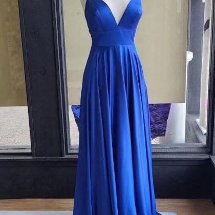 Simple Blue Long Straps Party Dress Prom Dress..