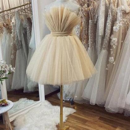 Champagne Short Tulle Homecoming Dress Hand Made..