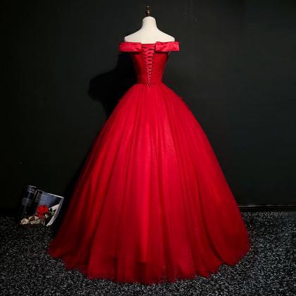 Gorgeous Red Tulle Ball Gown Long Sweet 16 Dresses..