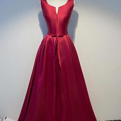 Simple Wine Red Satin Floor Length Lace-up Hand..