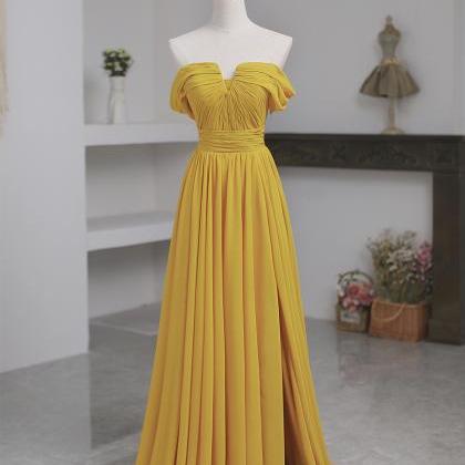 Beautiful Yellow Chiffon A-line Long Bridesmaid..