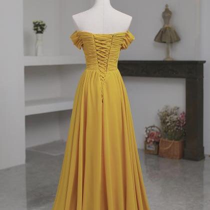 Beautiful Yellow Chiffon A-line Long Bridesmaid..