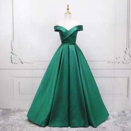 Green Long Simple Pretty A-line Junior Prom Dress..