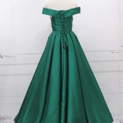 Green Long Simple Pretty A-line Junior Prom Dress..