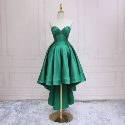 Green Chic High Low Sweetheart Satin Party Dress..