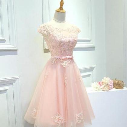 Pink Lovely Cap Sleeves Short Tulle Homecoming..