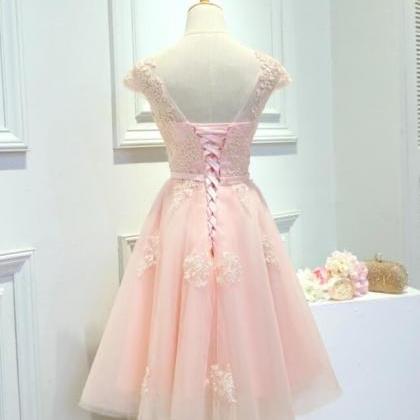 Pink Lovely Cap Sleeves Short Tulle Homecoming..